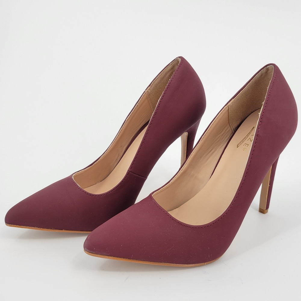 Glaze Stiletto Heels Women Size 8 Burgundy Red Matte Pointed Toe Pumps Office